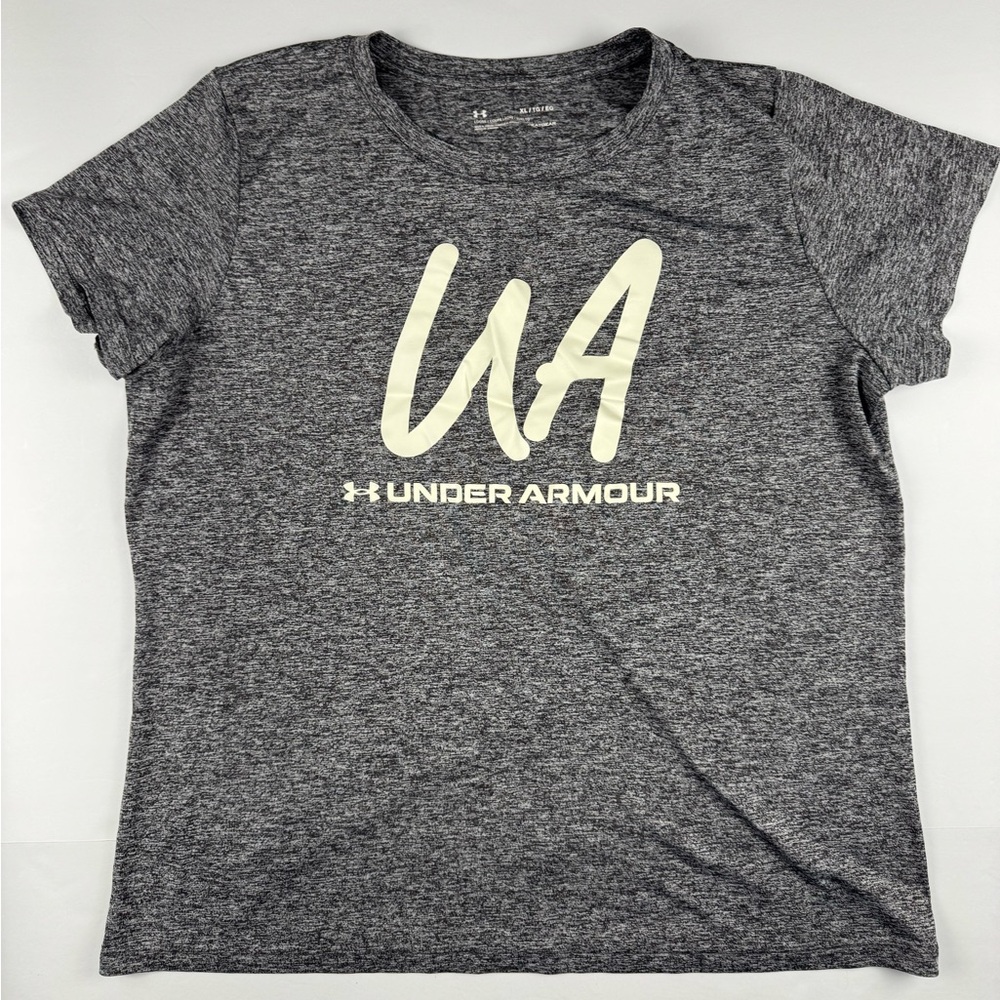 Under Armour Tech twist Heather Gray UA Script Logo Tee quick drying